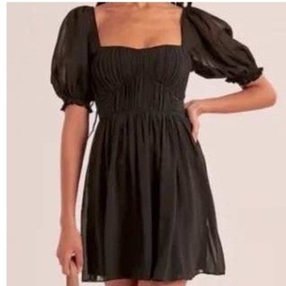 Abercrombie & Fitch Black Ruched Ruffle Puff Sleeve Mini‎ Dress size XS